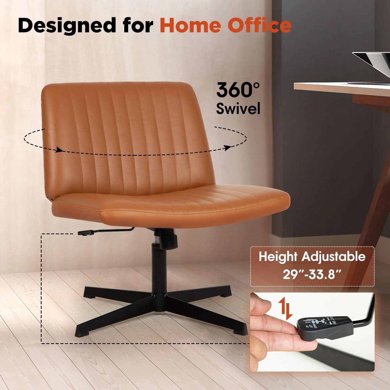 Criss Cross Armless Office Chair Height Adjustable Brown