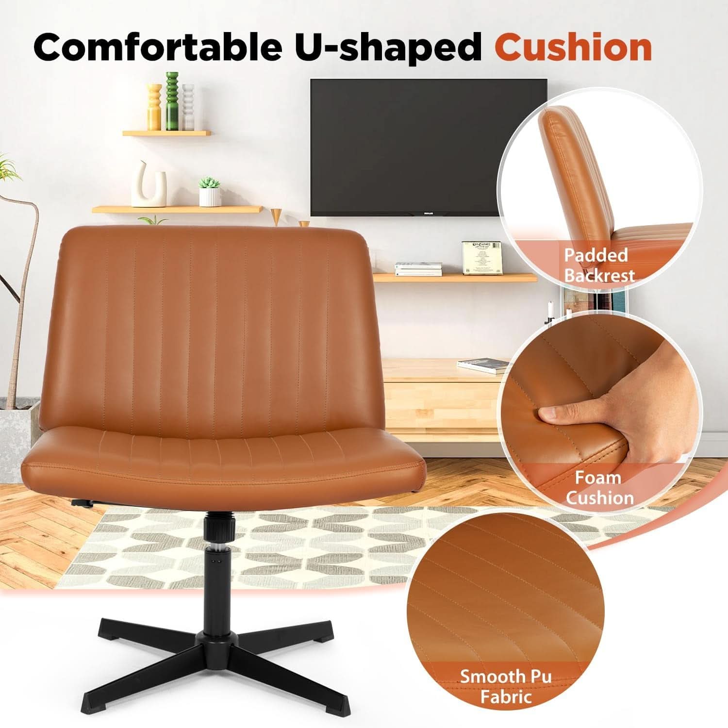 Criss Cross Armless Office Chair Height Adjustable Brown