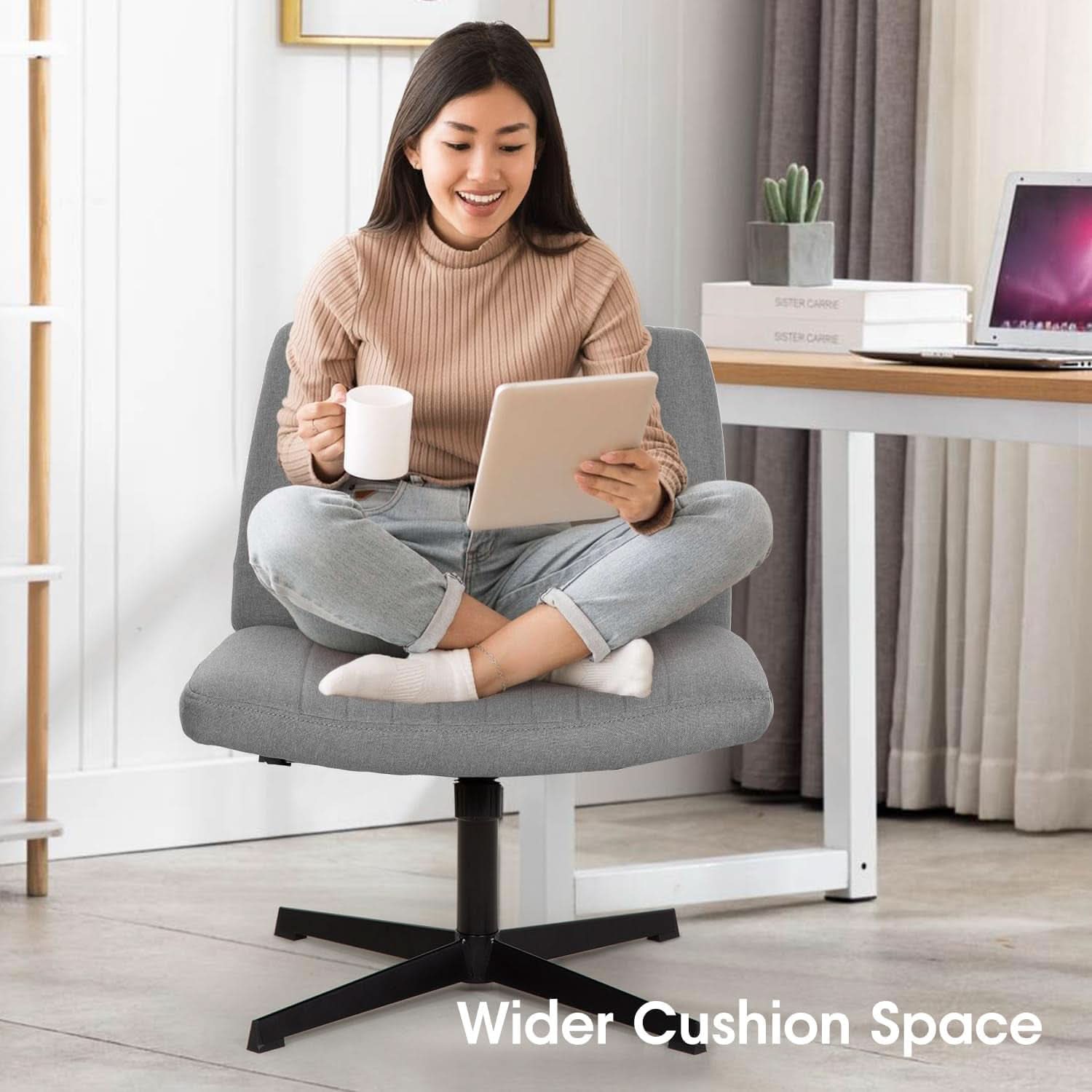 Criss Cross Armless Office Chair Height Adjustable Grey