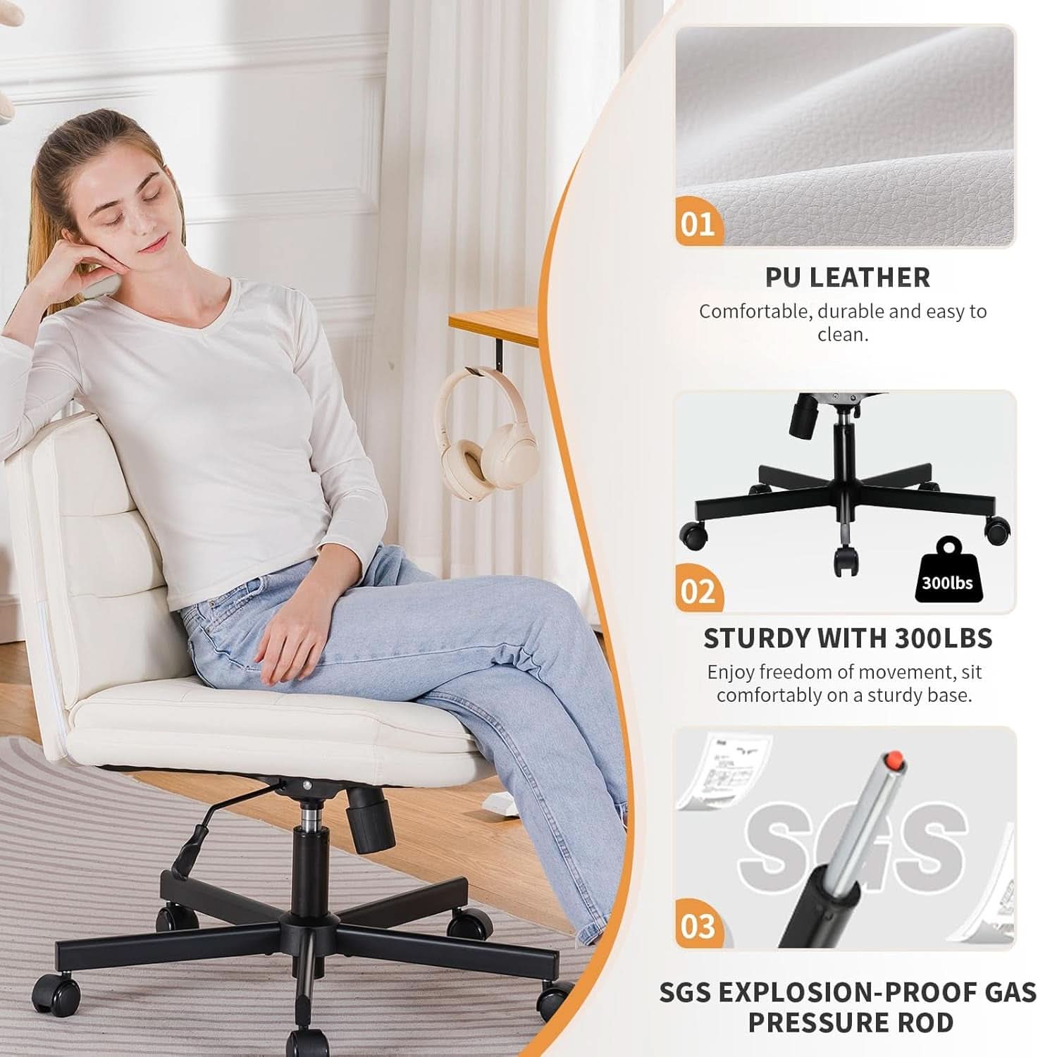 Criss Cross Office Chair Beige With Wheels For Home Office