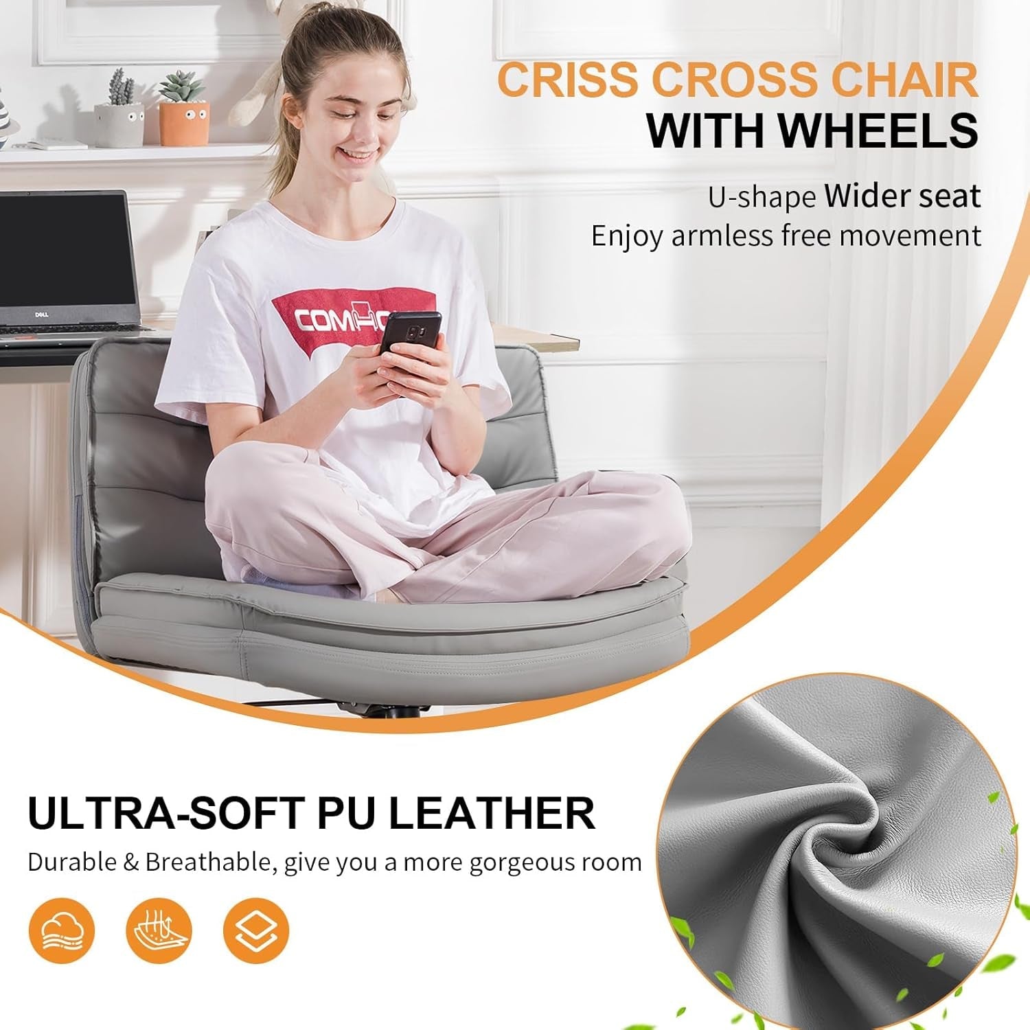Criss Cross Office Chair With Wheels, Gray, Swivel