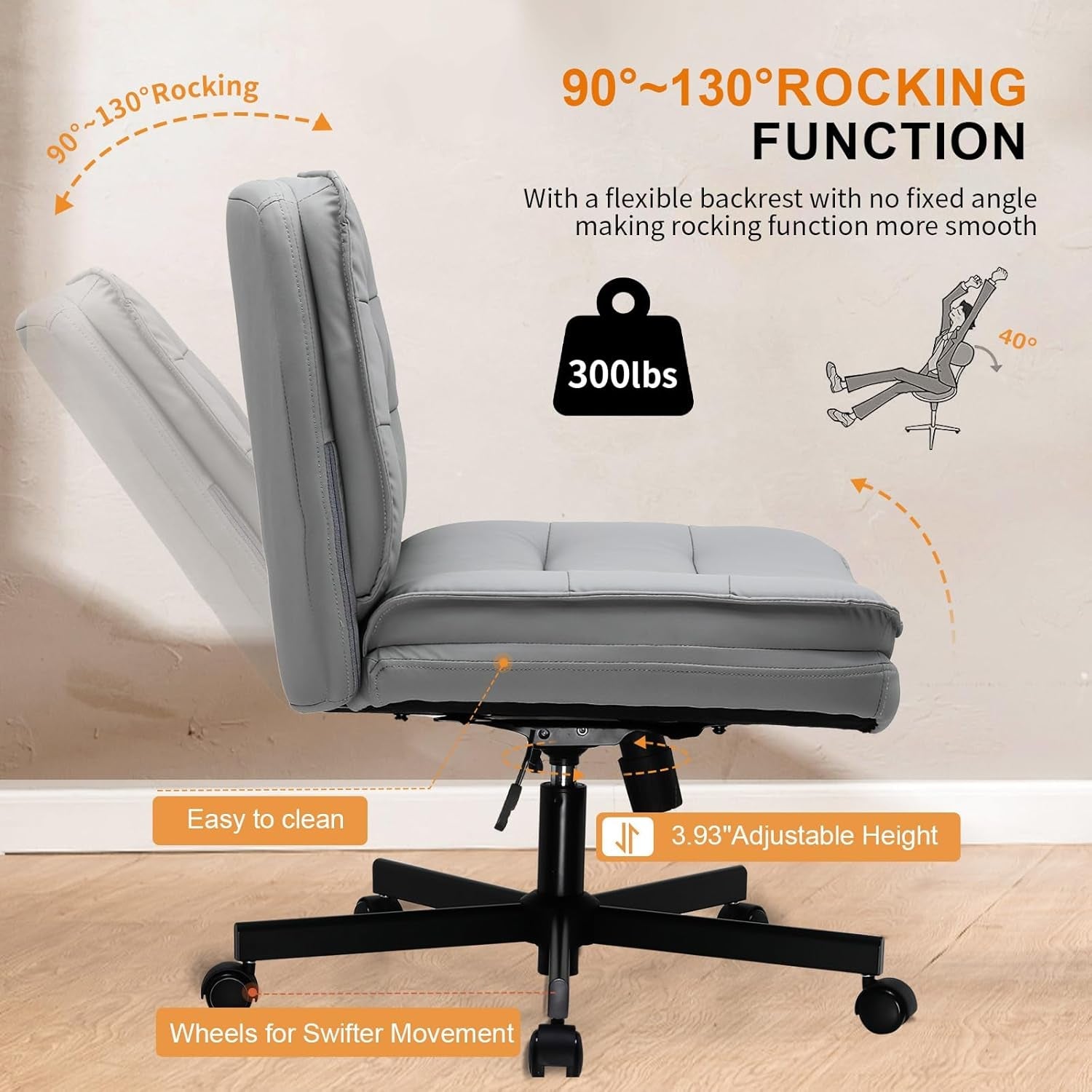 Criss Cross Office Chair With Wheels, Gray, Swivel
