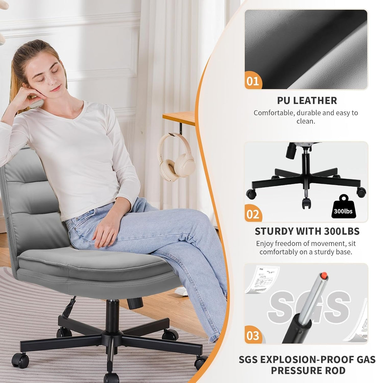 Criss Cross Office Chair With Wheels, Gray, Swivel