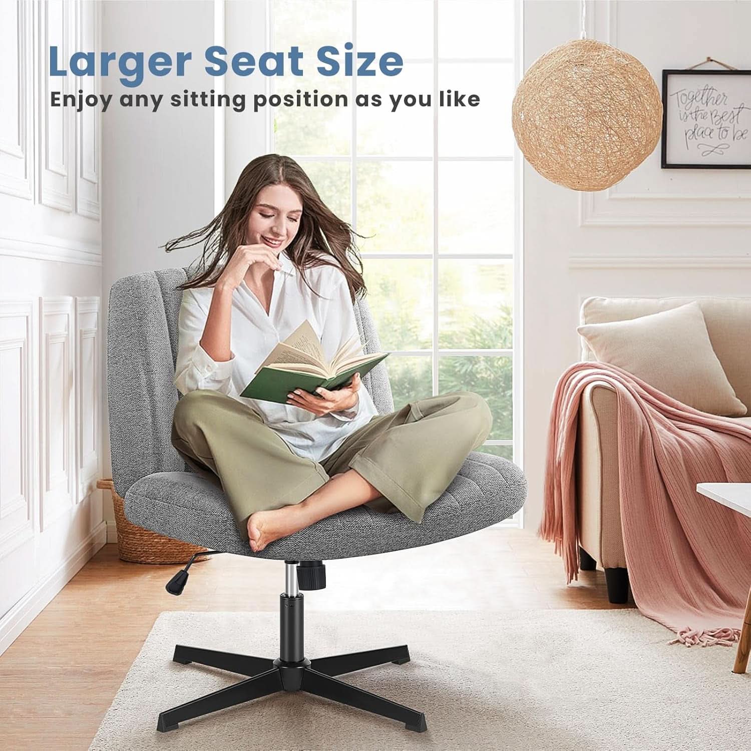Cross Legged Armless Office Chair With Adjustable Height Fabric Swivel Chair