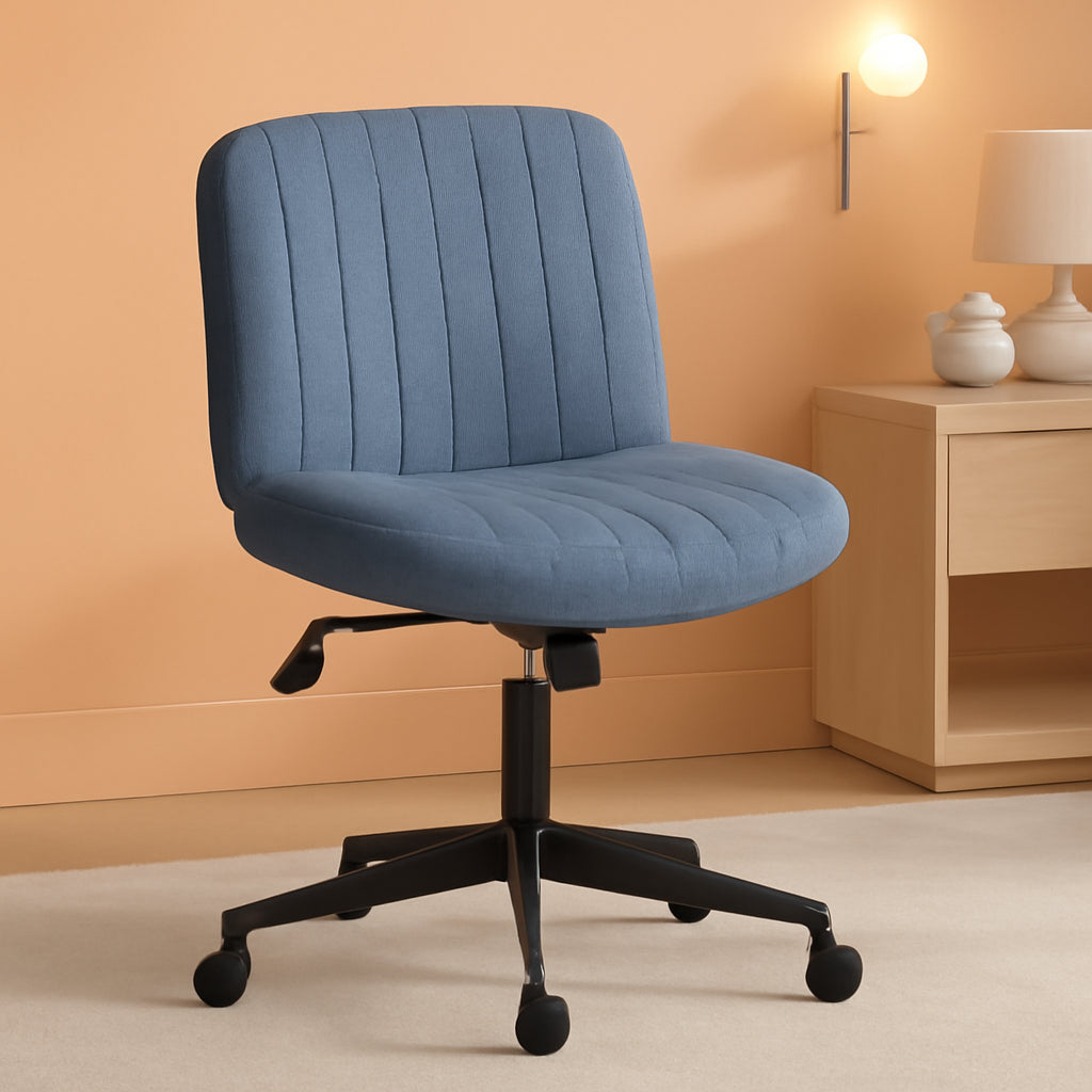 Cross Legged Armless Office Chair With Wide Fabric Seat