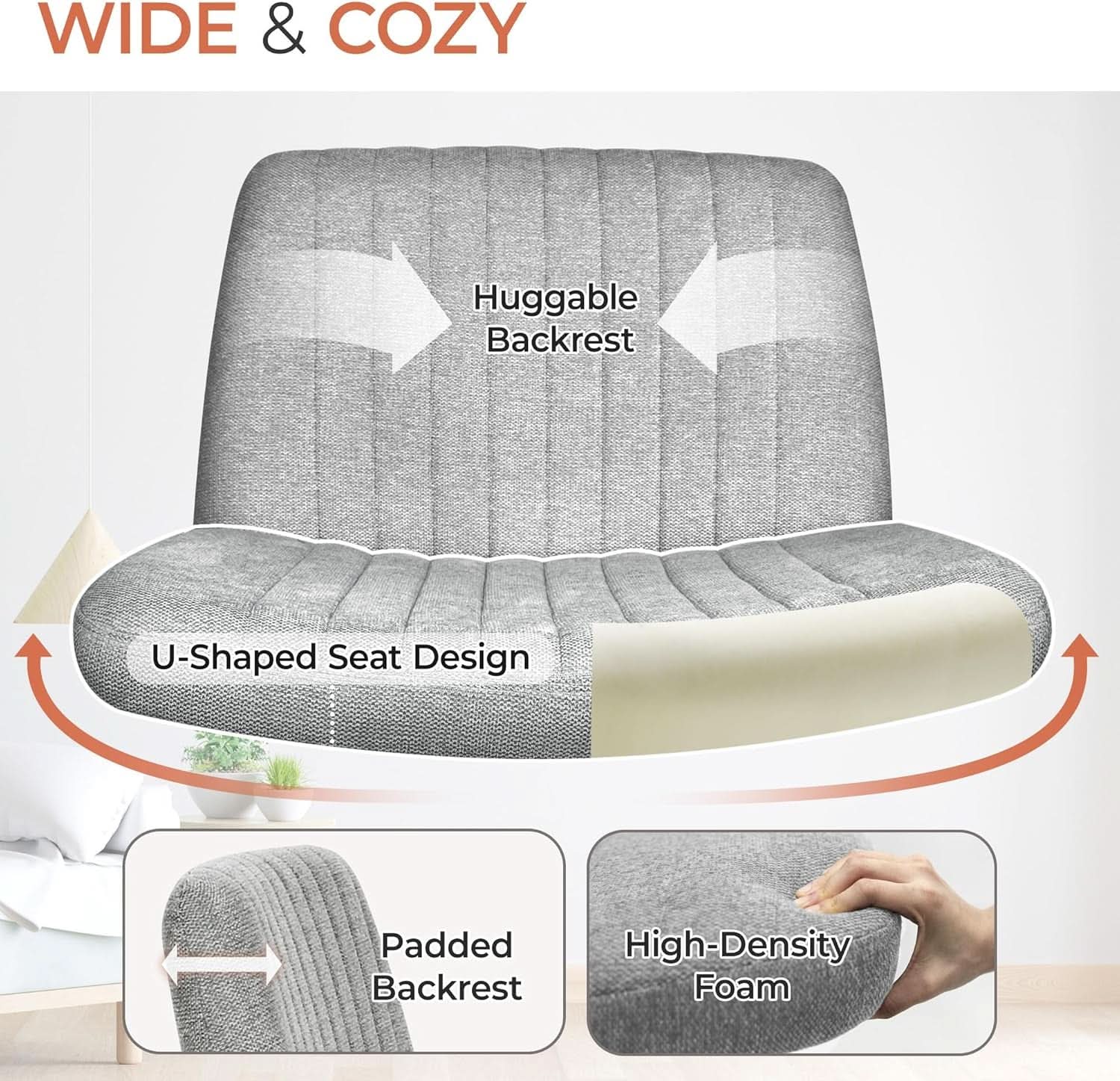 Cross Legged Office Chair Grey Wide Seat Adjustable Height