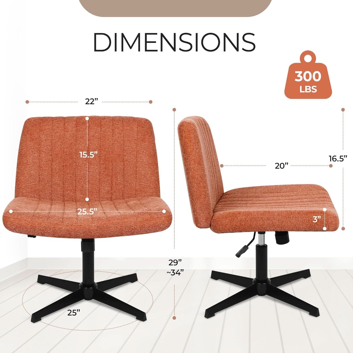 Cross Legged Office Desk Chair Brown Fabric Adjustable