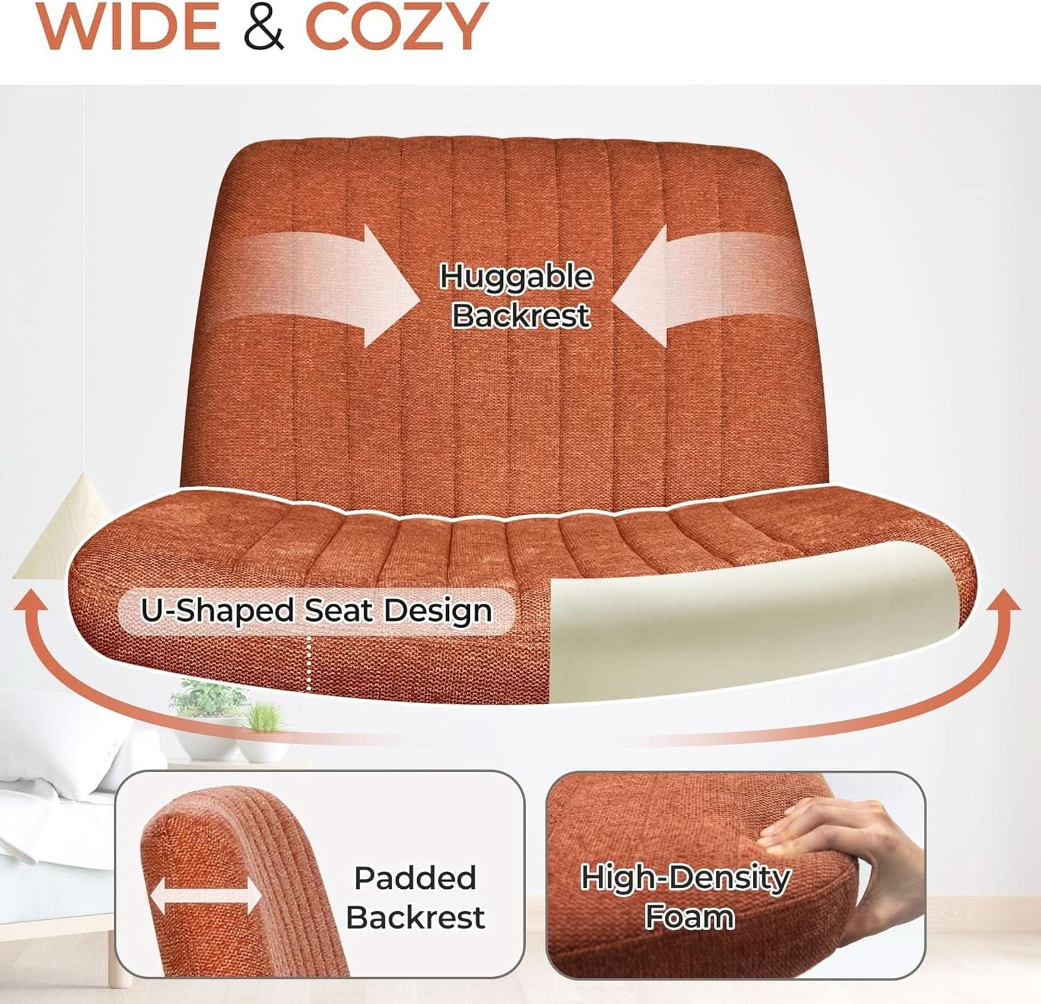 Cross Legged Office Desk Chair Brown Fabric Adjustable