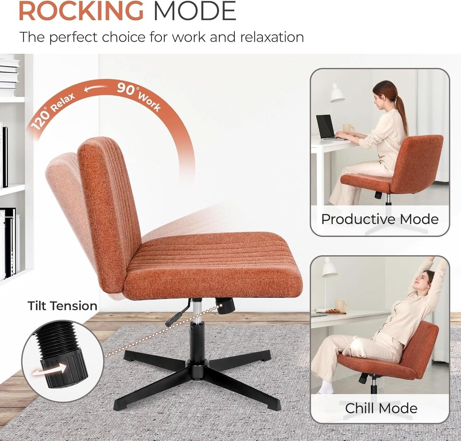 Cross Legged Office Desk Chair Brown Fabric Adjustable