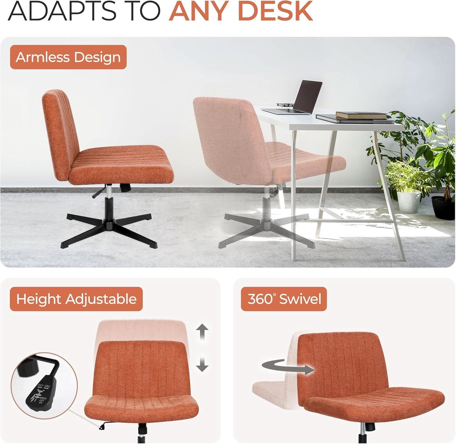 Cross Legged Office Desk Chair Brown Fabric Adjustable