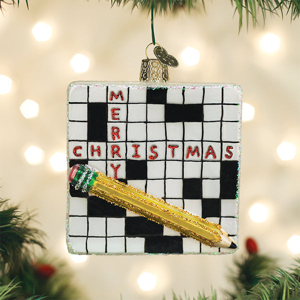 Crossword Puzzle Glass Ornament