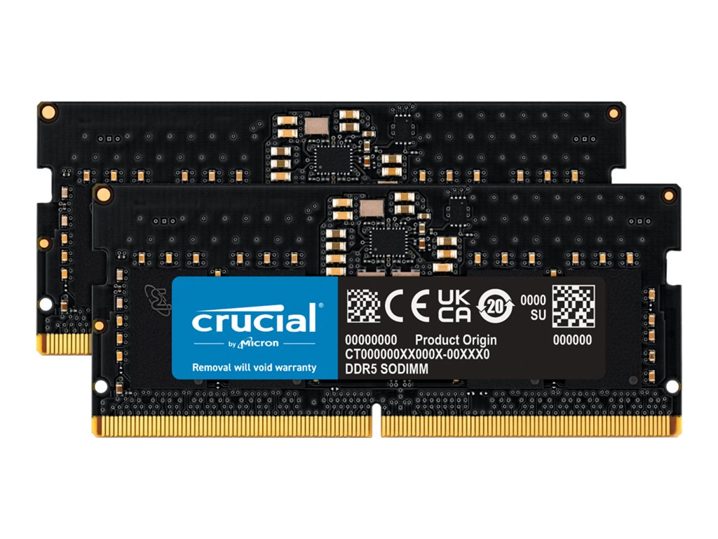 Crucial - DDR5 - kit - 16 GB: 2 x 8 GB - SO-DIMM 262-pin - 5200 MHz / PC5-41600 - CL42 - 1.1 V - on-die ECC - black CT2K8G52C42S5