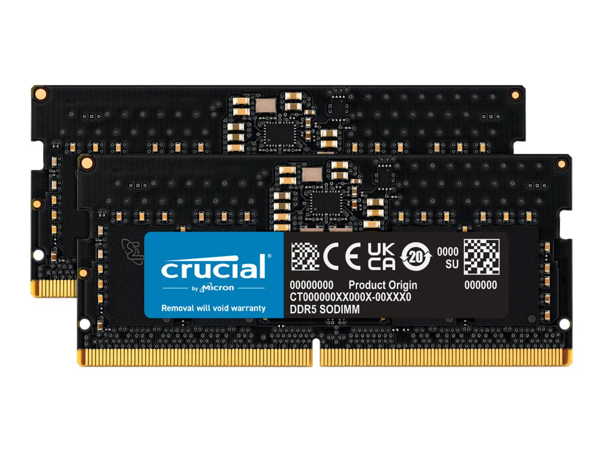 Crucial - DDR5 - kit - 16 GB: 2 x 8 GB - SO-DIMM 262-pin - 5200 MHz / PC5-41600 - CL42 - 1.1 V - on-die ECC - black CT2K8G52C42S5