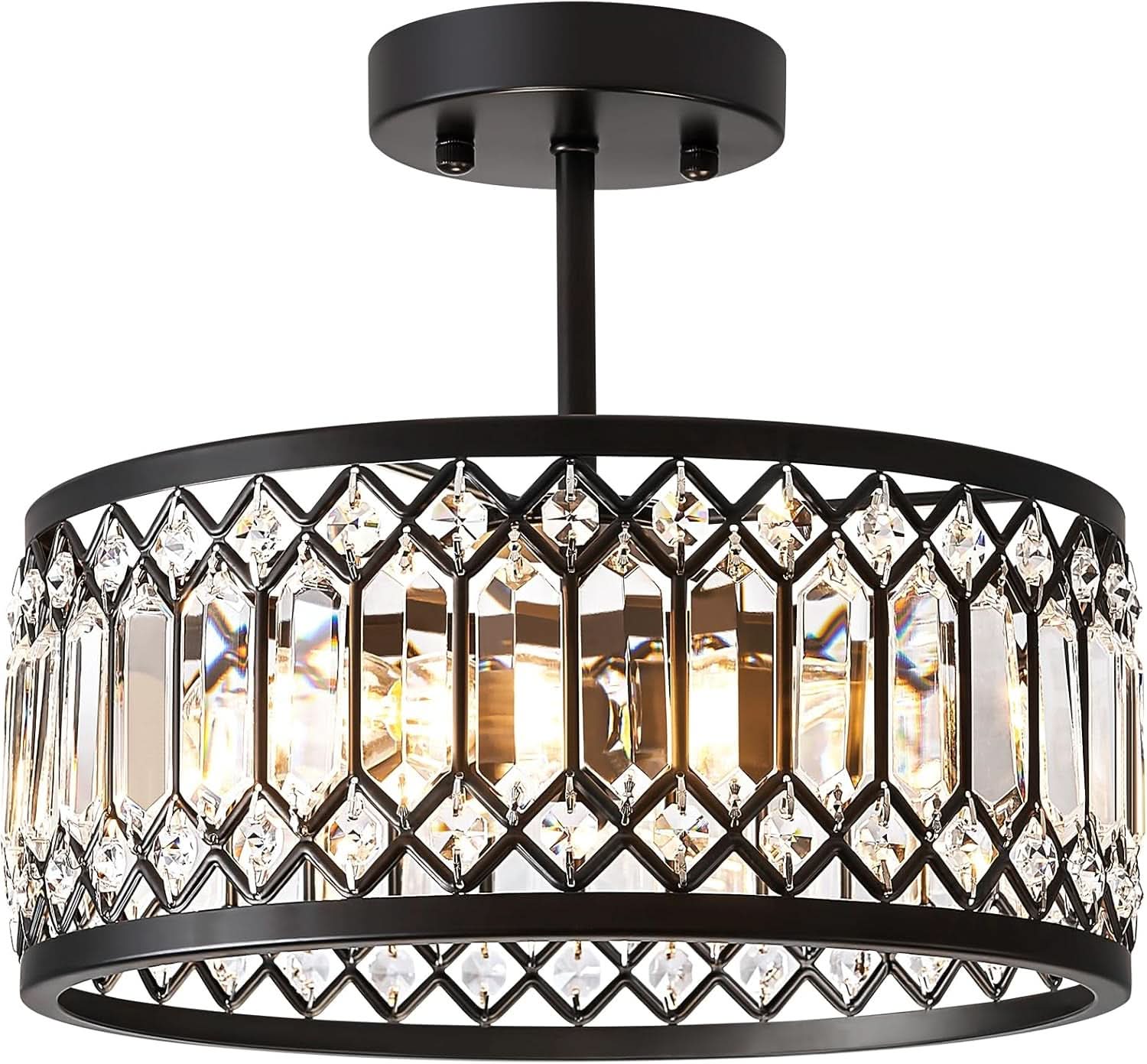 Crystal Black Three Light Semi Flush Mount Ceiling Light