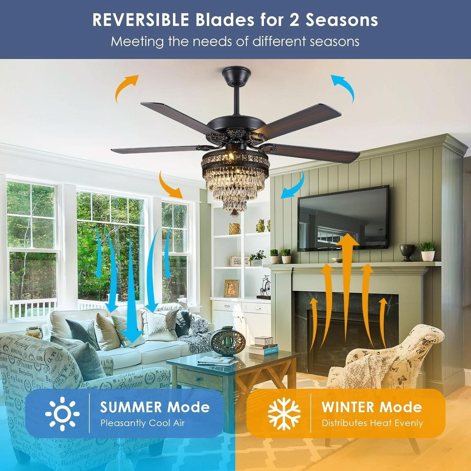 Crystal Ceiling Fan Fandelier 52 Inch With Remote Lights