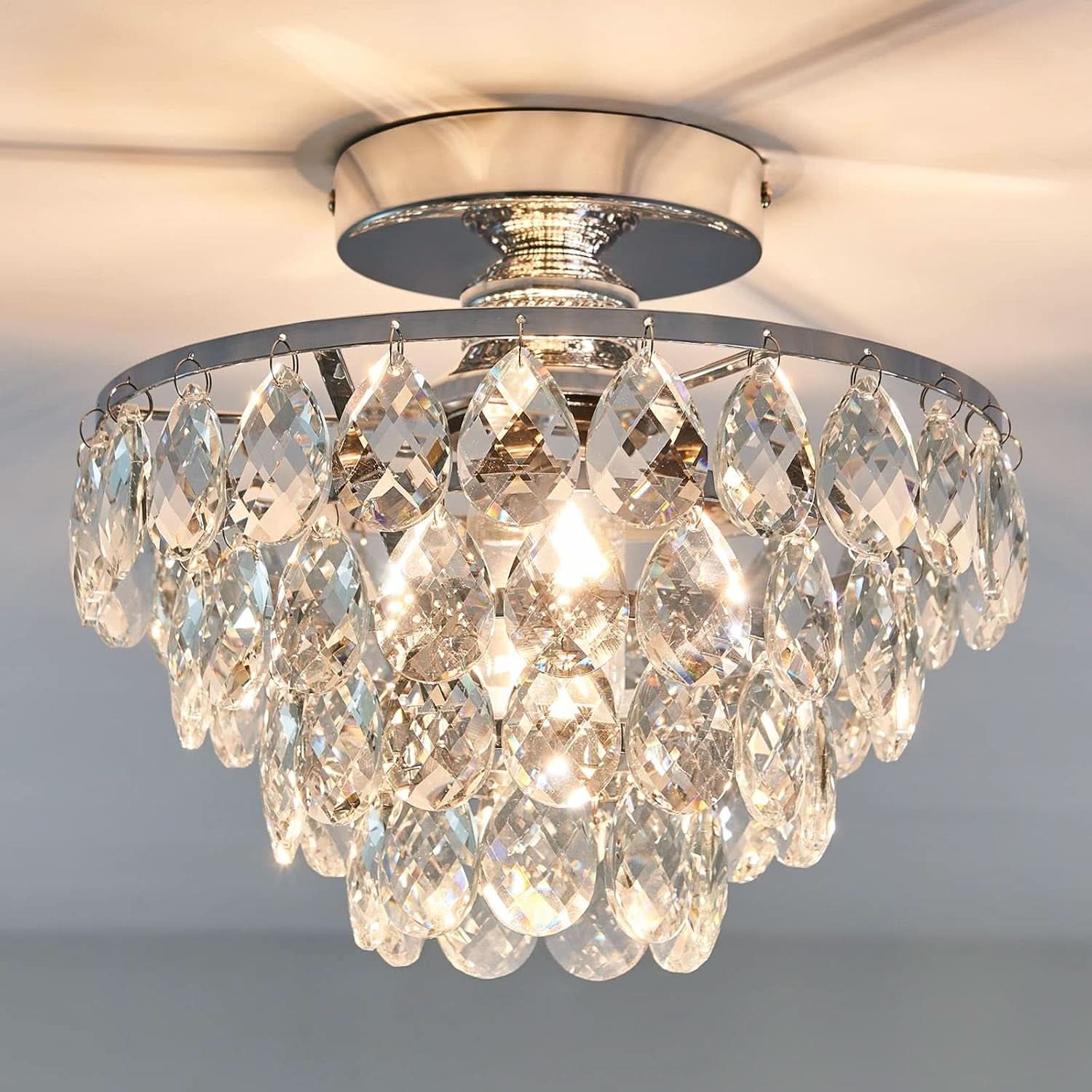 Crystal Chandelier Ceiling Light E26 Chrome Fixture