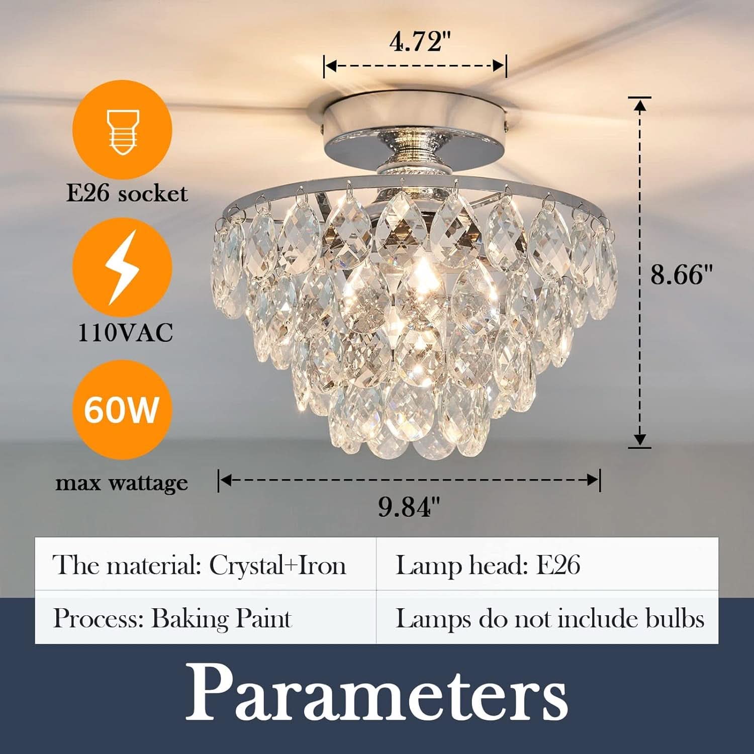 Crystal Chandelier Ceiling Light E26 Chrome Fixture