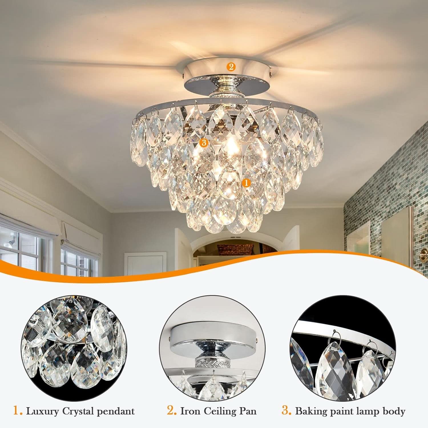 Crystal Chandelier Ceiling Light E26 Chrome Fixture