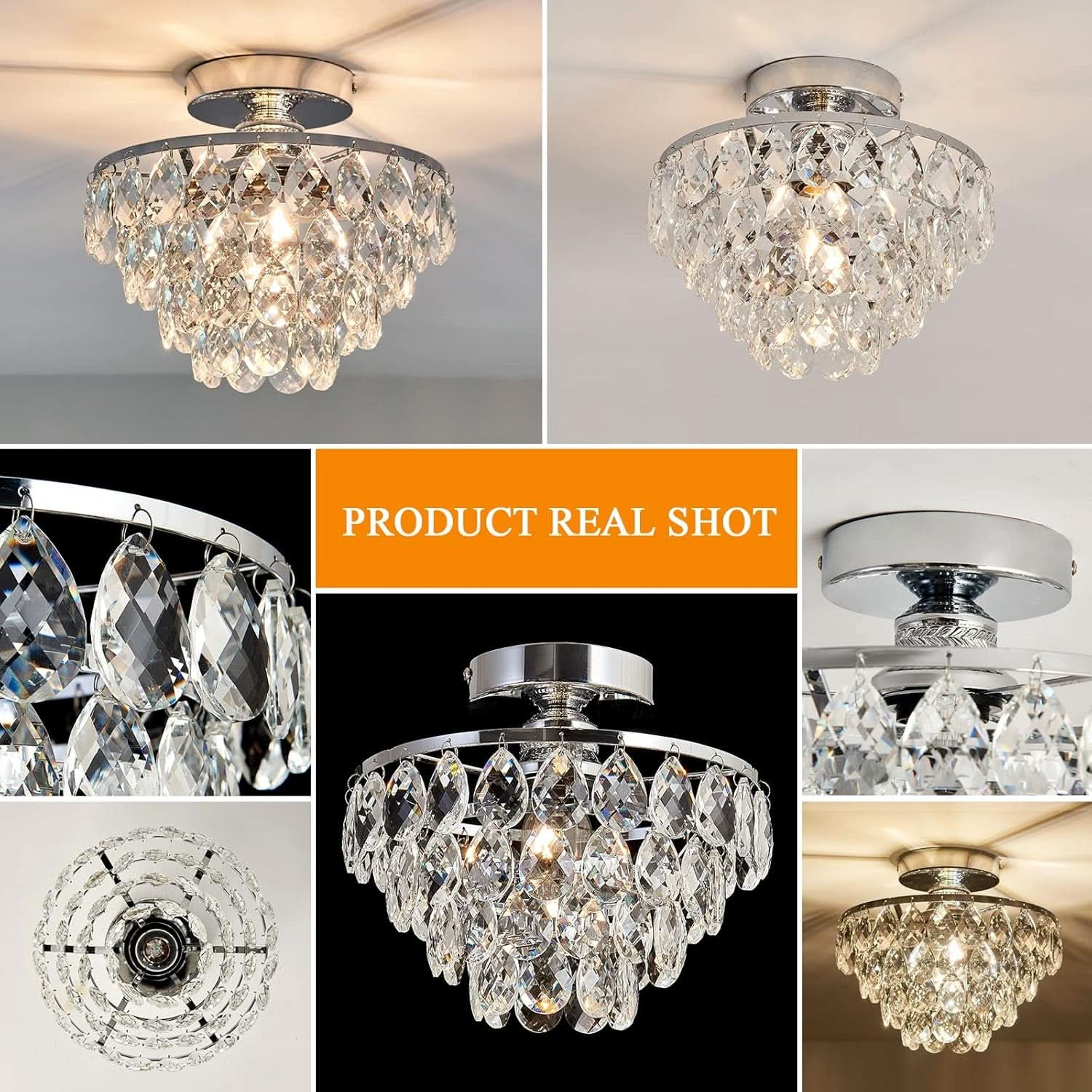 Crystal Chandelier Ceiling Light E26 Chrome Fixture