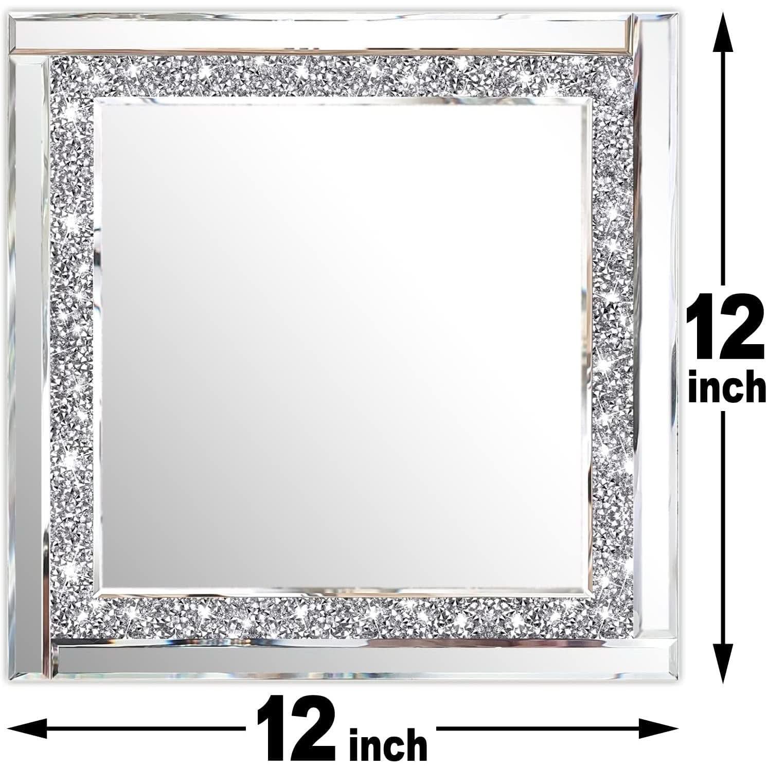 Crystal Crush Diamond Silver Mirror Set 12x12 Inch 2 Pieces