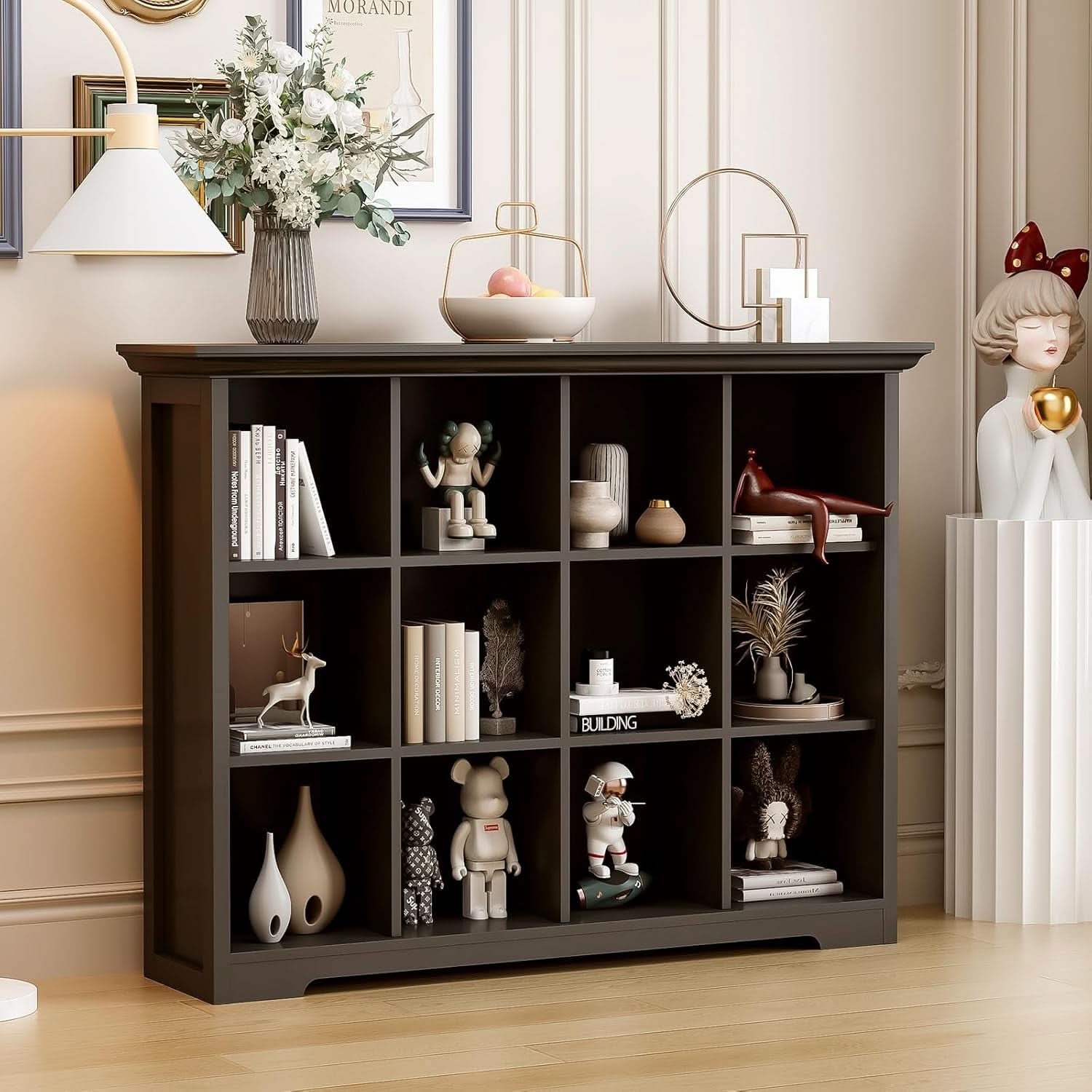 Cube Storage Bookcase With Base Black 12 Cube Lattice Open Shelves