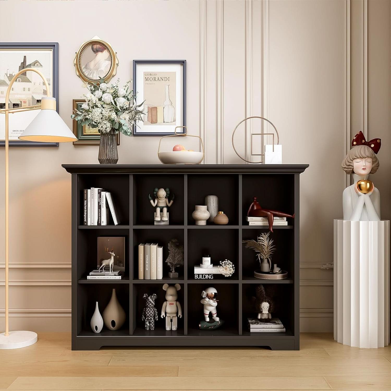 Cube Storage Bookcase With Base Black 12 Cube Lattice Open Shelves
