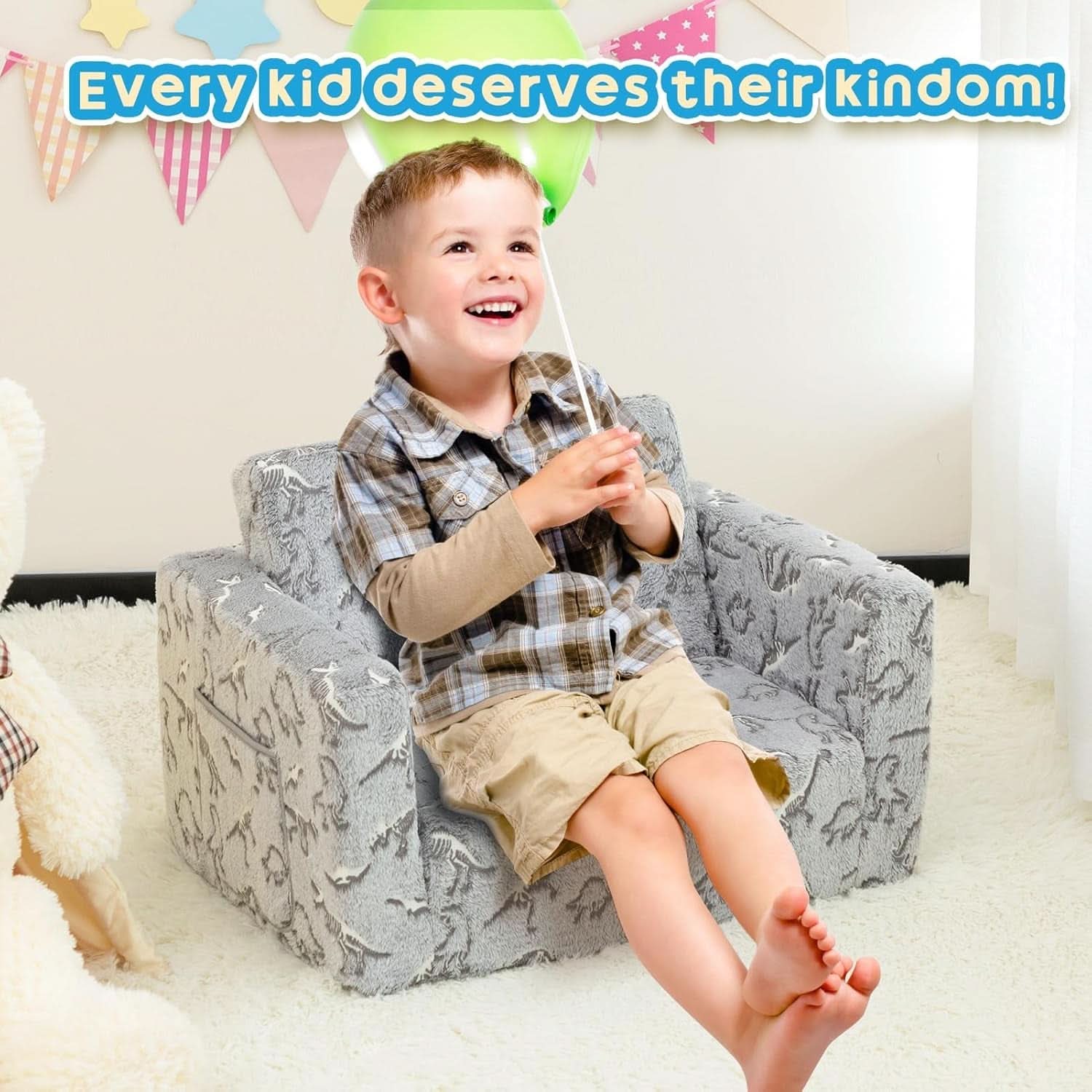 Cuddly Toddler Couch Convertible Sofa Lounger Glow Dinosaurs