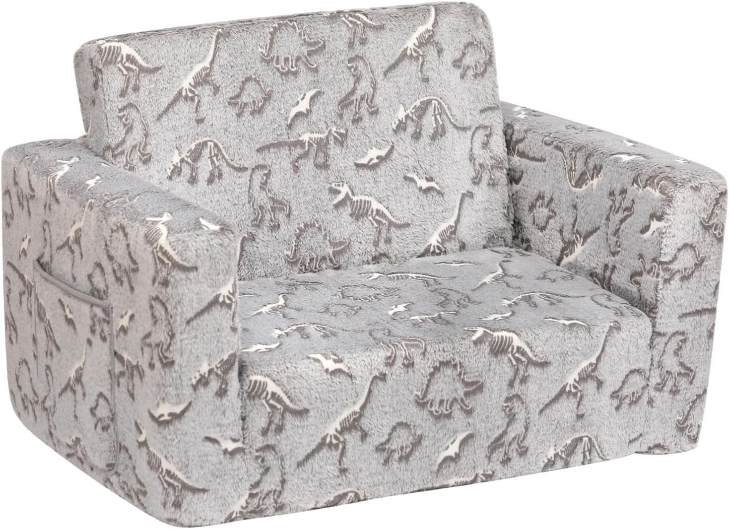 Cuddly Toddler Couch Convertible Sofa Lounger Glow Dinosaurs