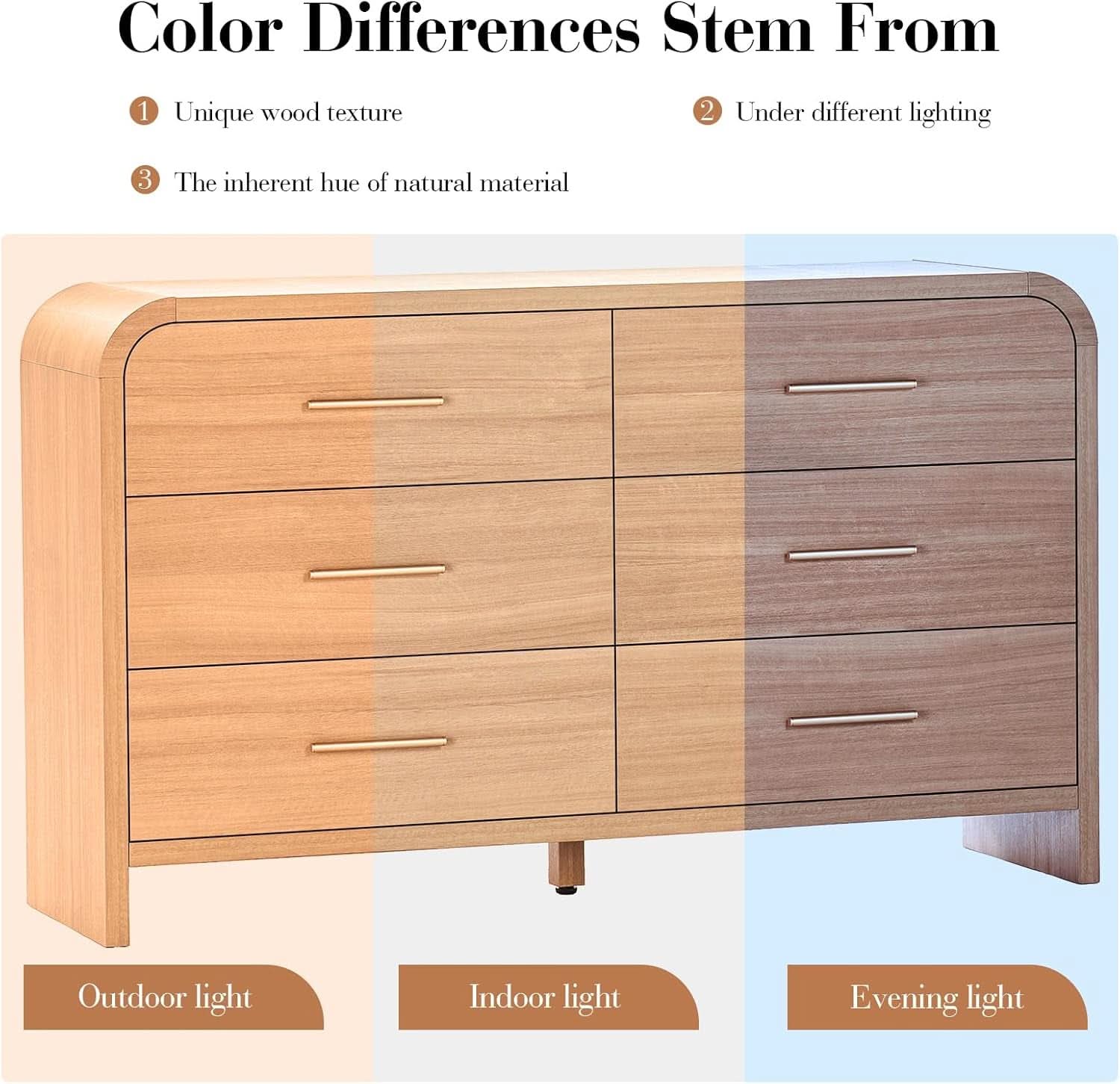 Curved Dresser 54Inch Oak Finish Contemporary Storage