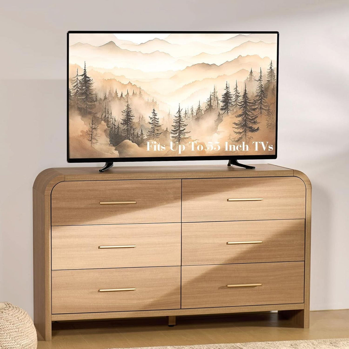 Curved Dresser 54Inch Oak Finish Contemporary Storage