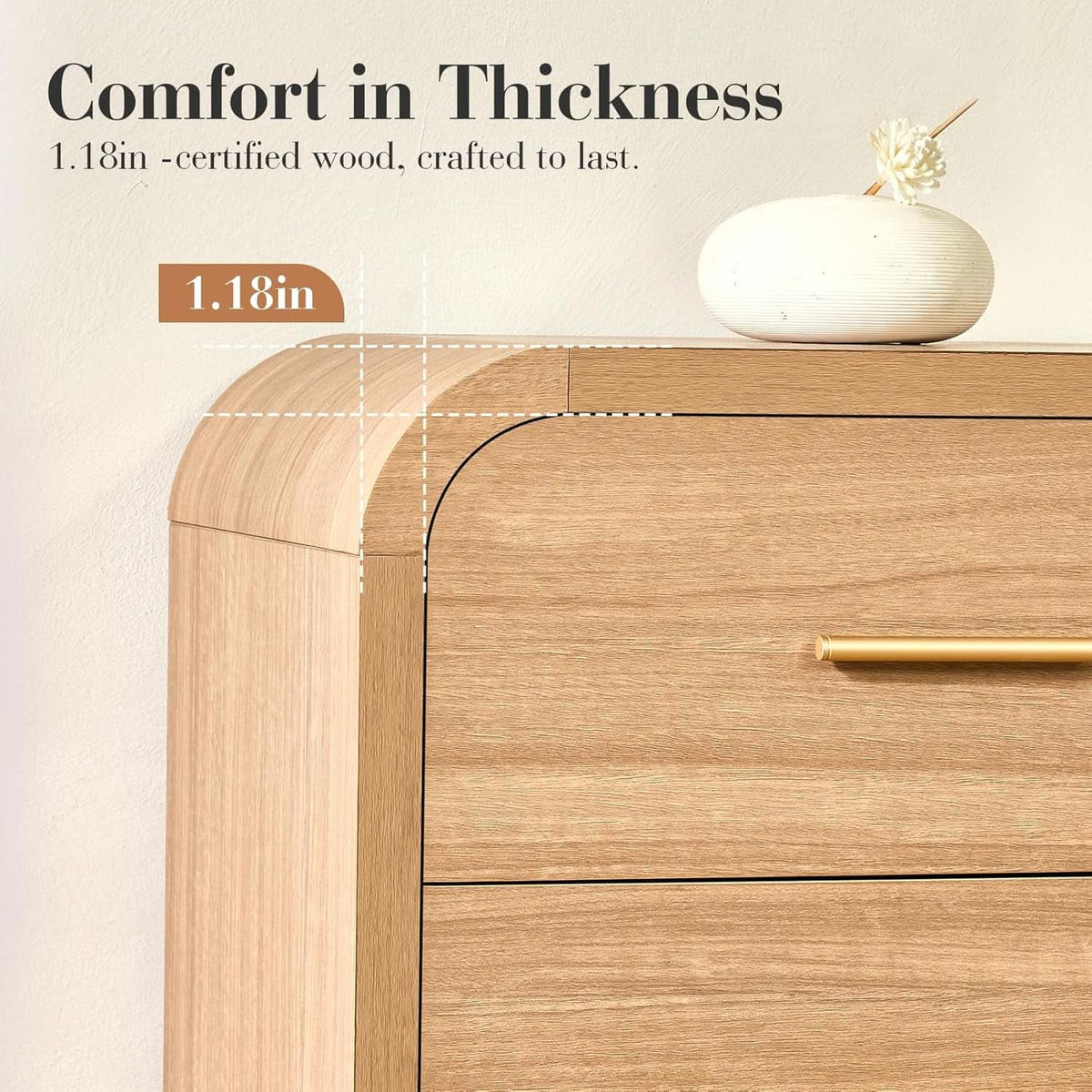 Curved Dresser 54Inch Oak Finish Contemporary Storage