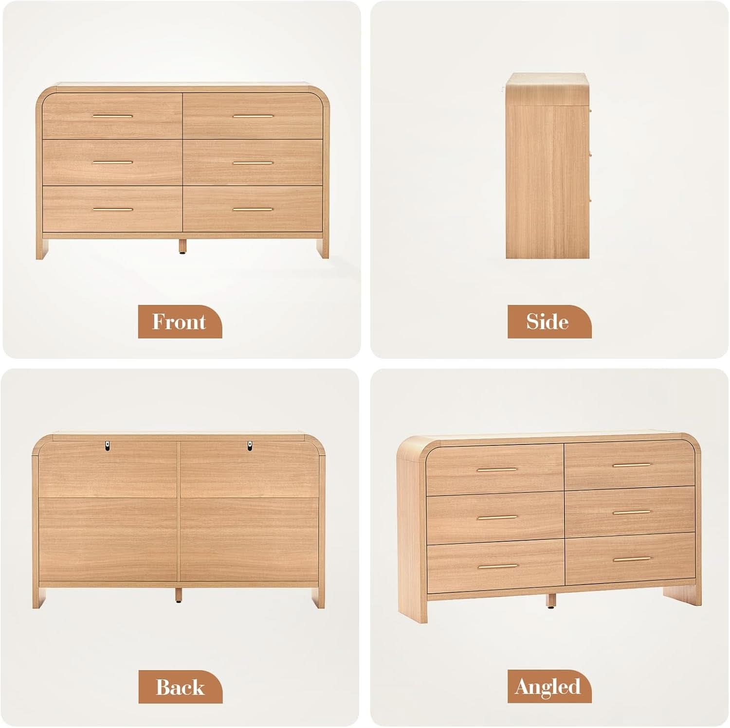 Curved Dresser 54Inch Oak Finish Contemporary Storage