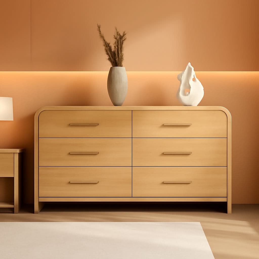 Curved Dresser 54Inch Oak Finish Contemporary Storage
