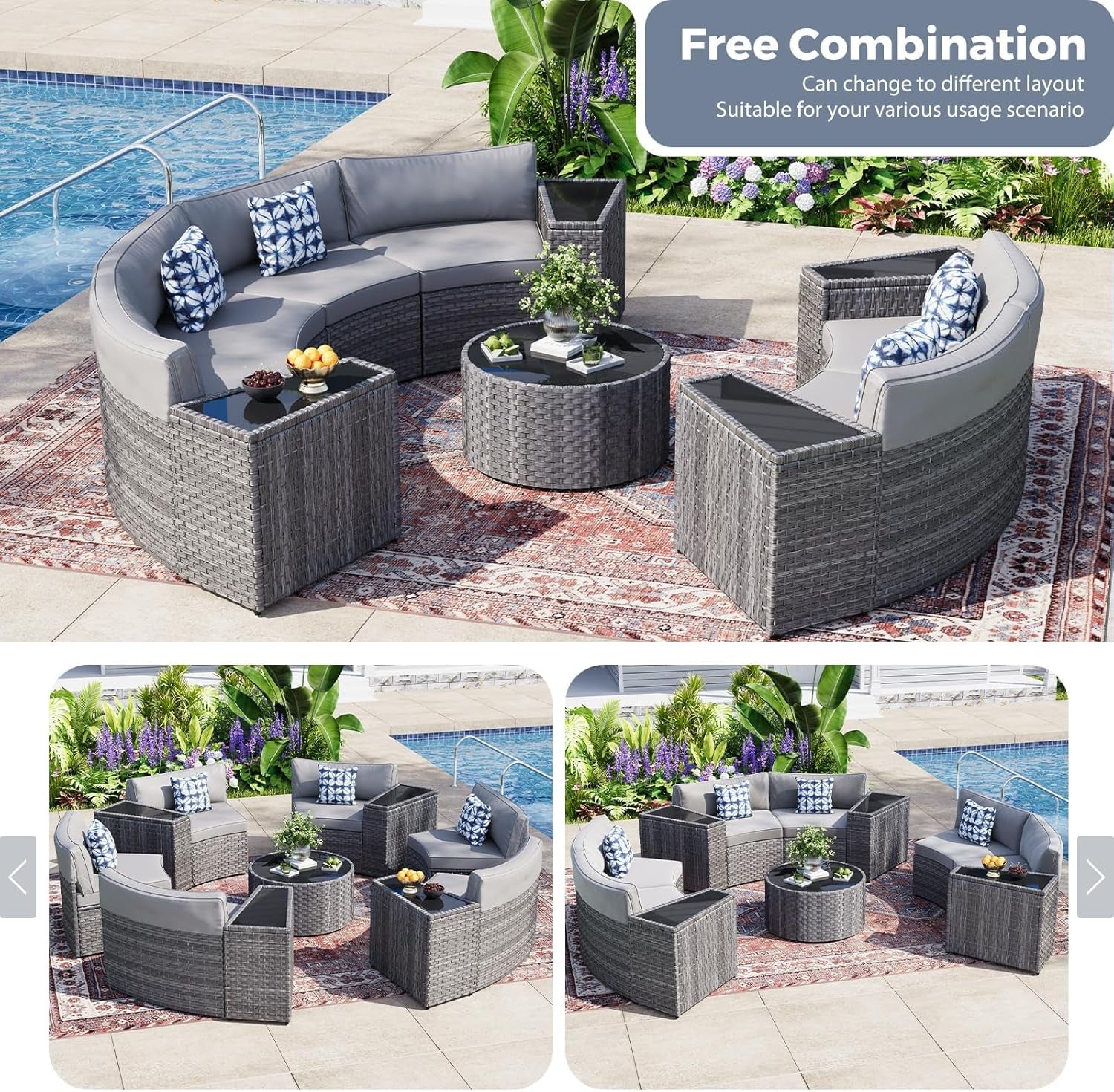Curved Rattan Sectional Sofa Set for Outdoor Relaxation