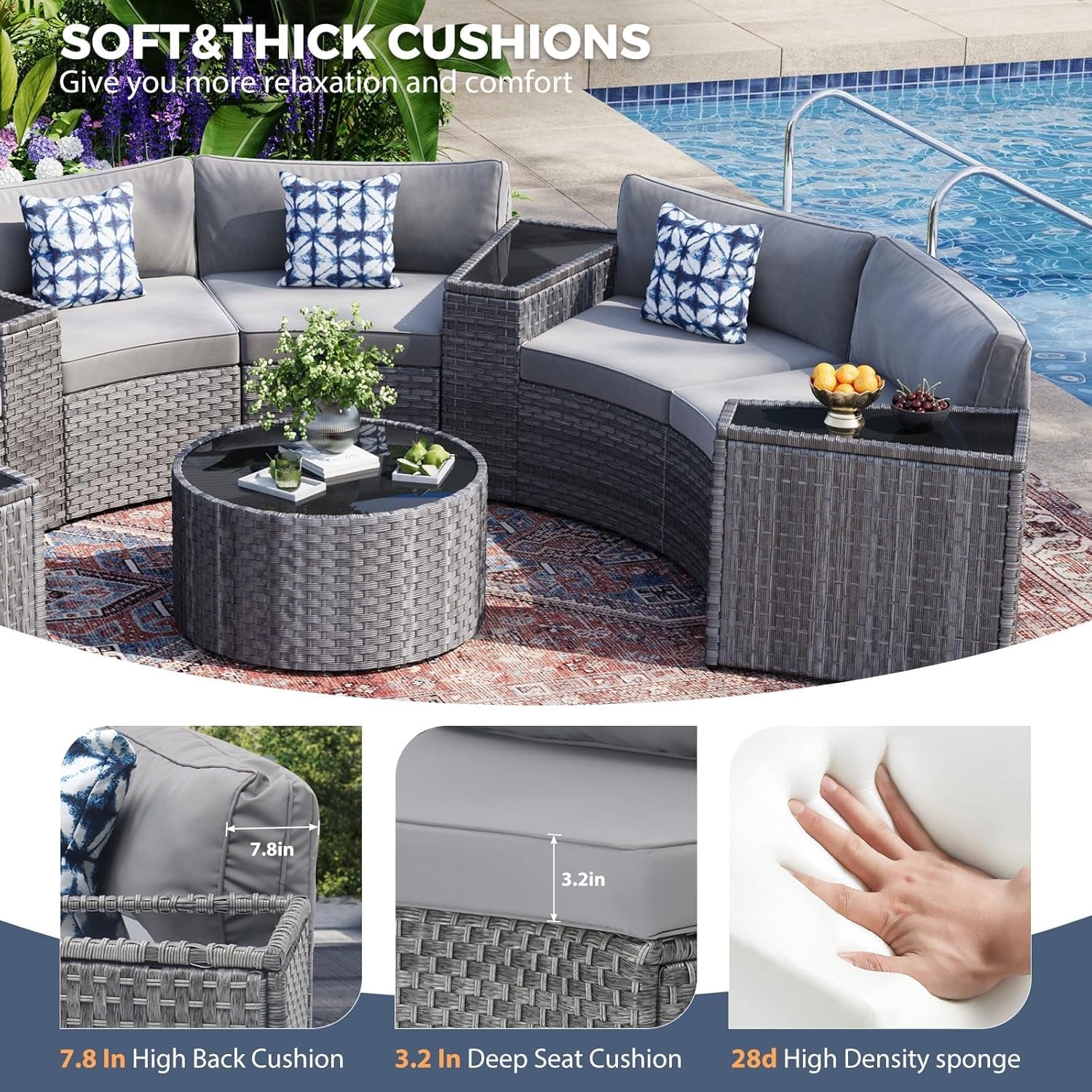 Curved Rattan Sectional Sofa Set for Outdoor Relaxation