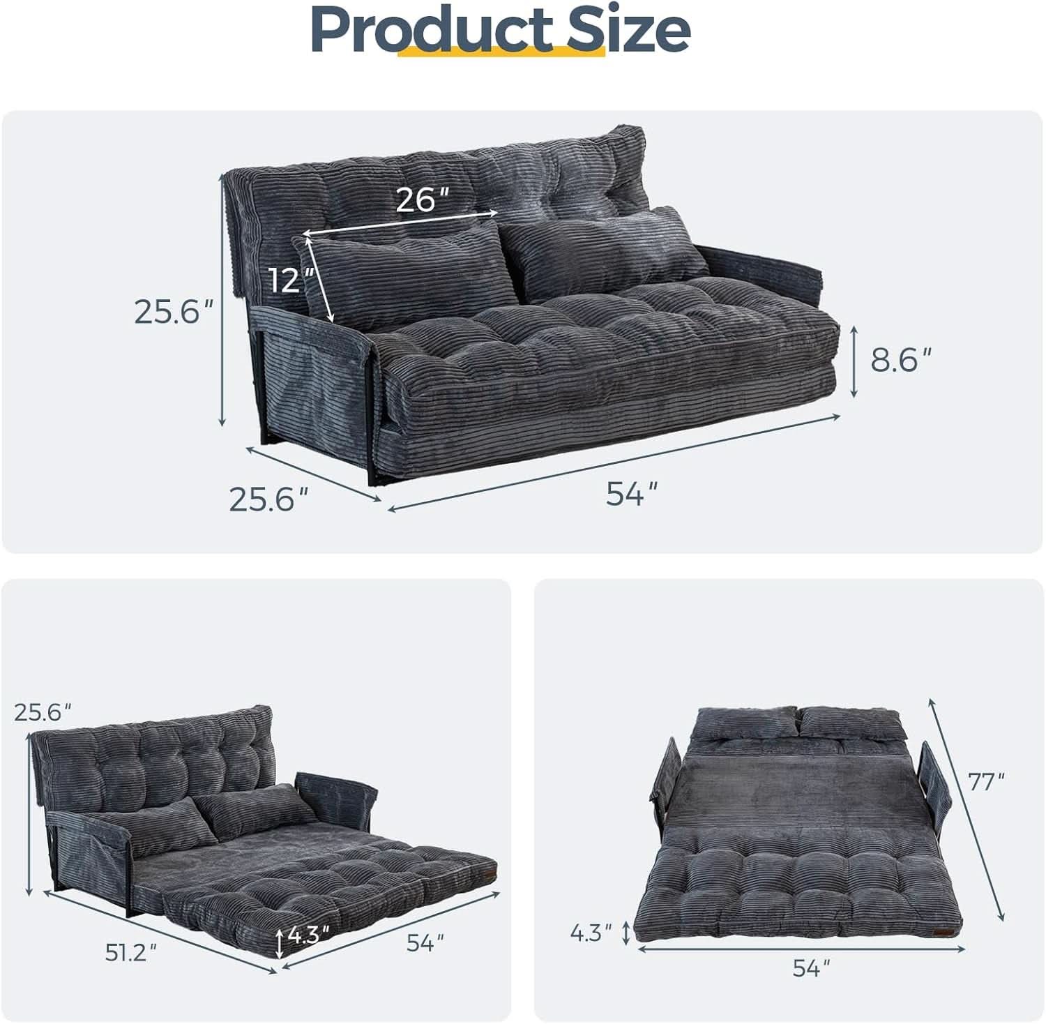 Customizable Dark Grey Floor Sofa Bed With Five Position Adjustment