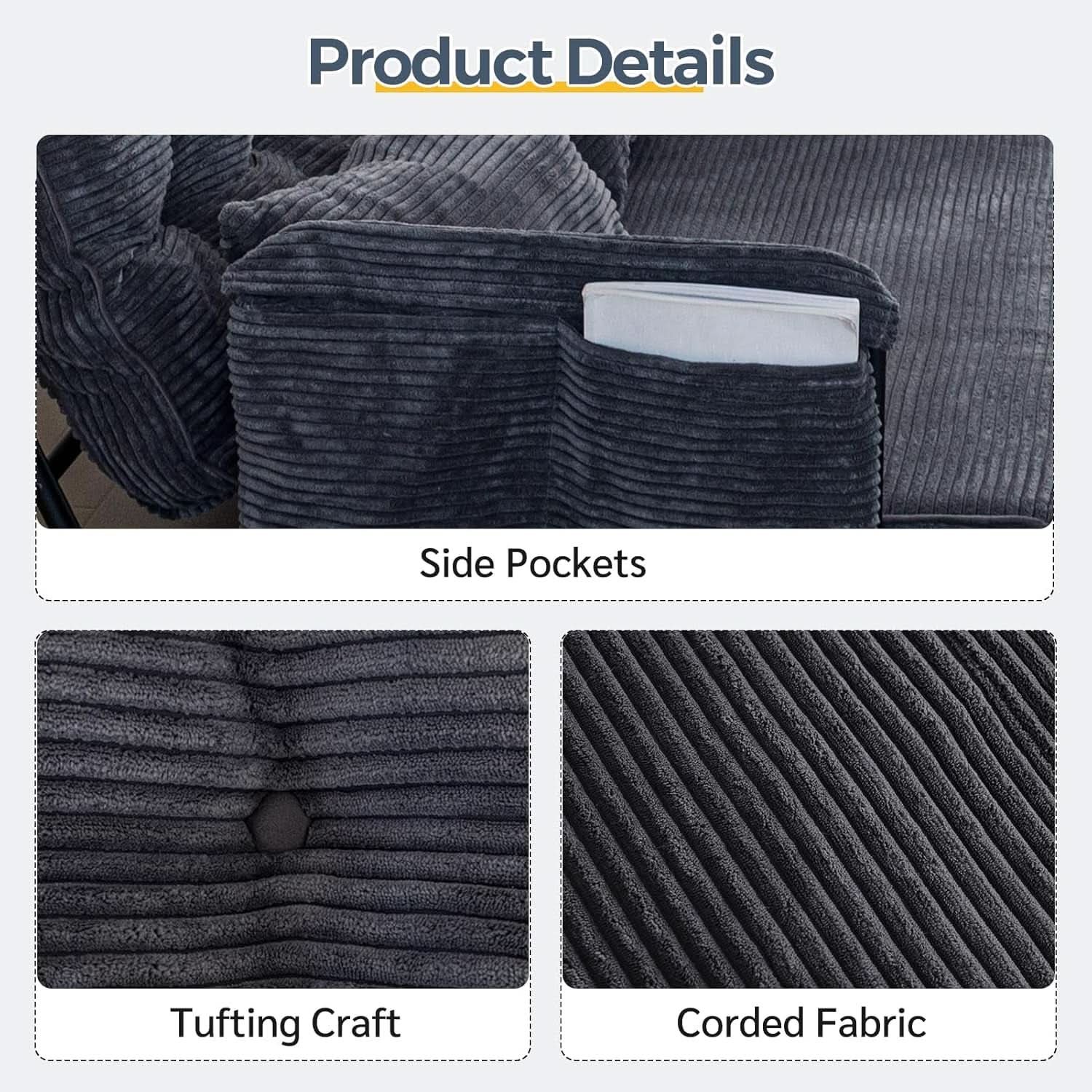 Customizable Dark Grey Floor Sofa Bed With Five Position Adjustment