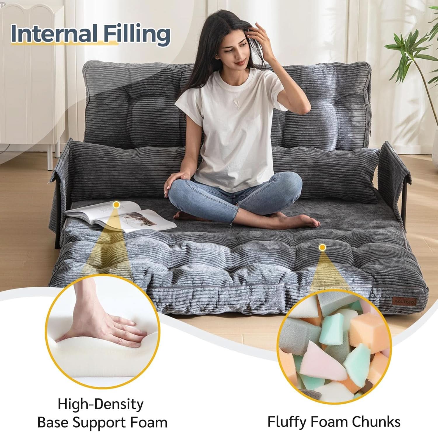 Customizable Dark Grey Floor Sofa Bed With Five Position Adjustment