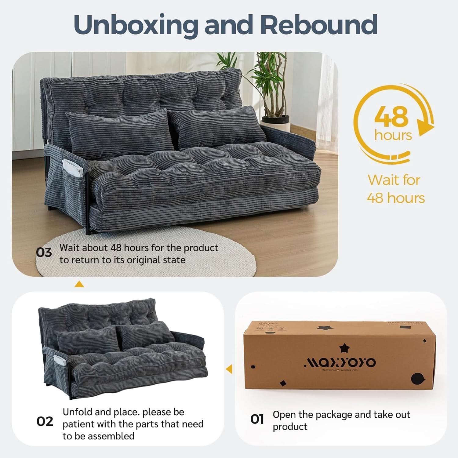 Customizable Dark Grey Floor Sofa Bed With Five Position Adjustment