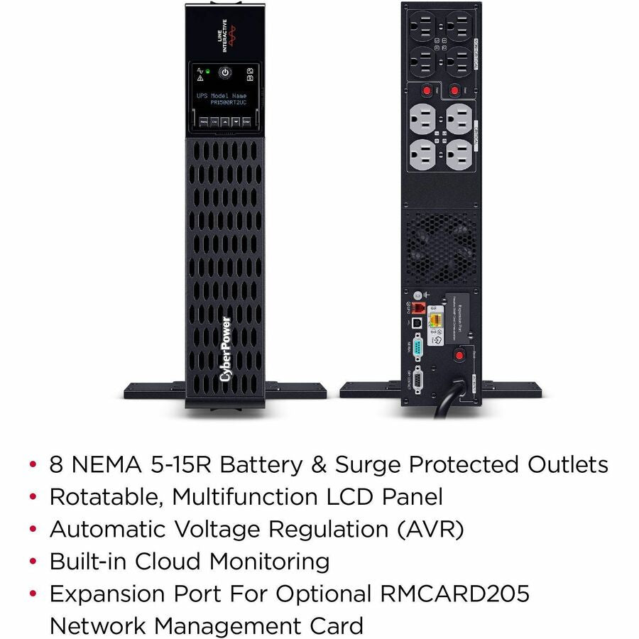 CyberPower Smart App Sinewave PR1500RT2UC 1500VA Rack/Tower UPS - 2U Rack/Tower - AVR - 3