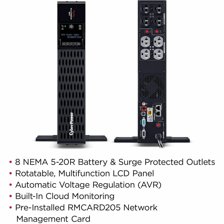 CyberPower Smart App Sinewave PR2000RT2UCN 2000VA Rack/Tower UPS - 2U Rack/Tower - AVR - 3