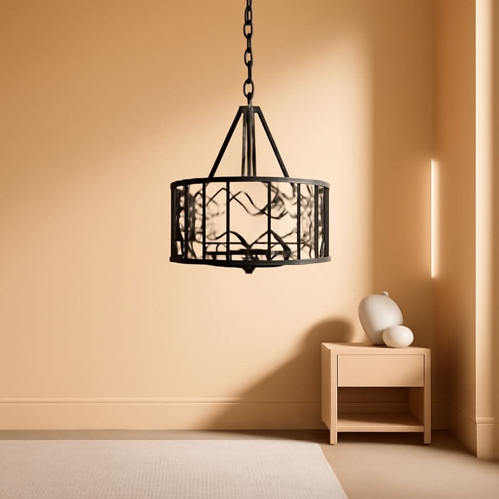 D19 Inch Farmhouse Chandelier 4 Light Pendant Black Oak