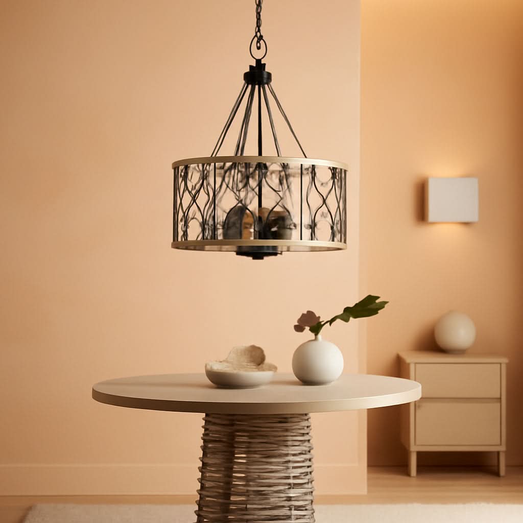 D19 Inch Rustic 4 Light Chandelier Black And White Oak