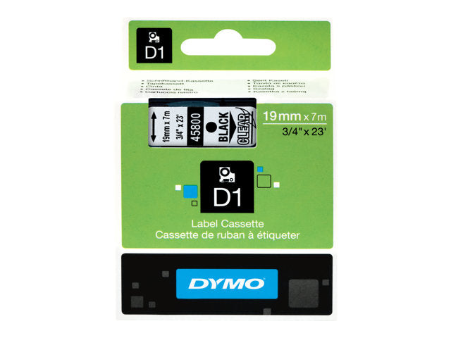 DYMO LabelManager D1 Tape 19mm x 7m Black on Clear Durable Labels