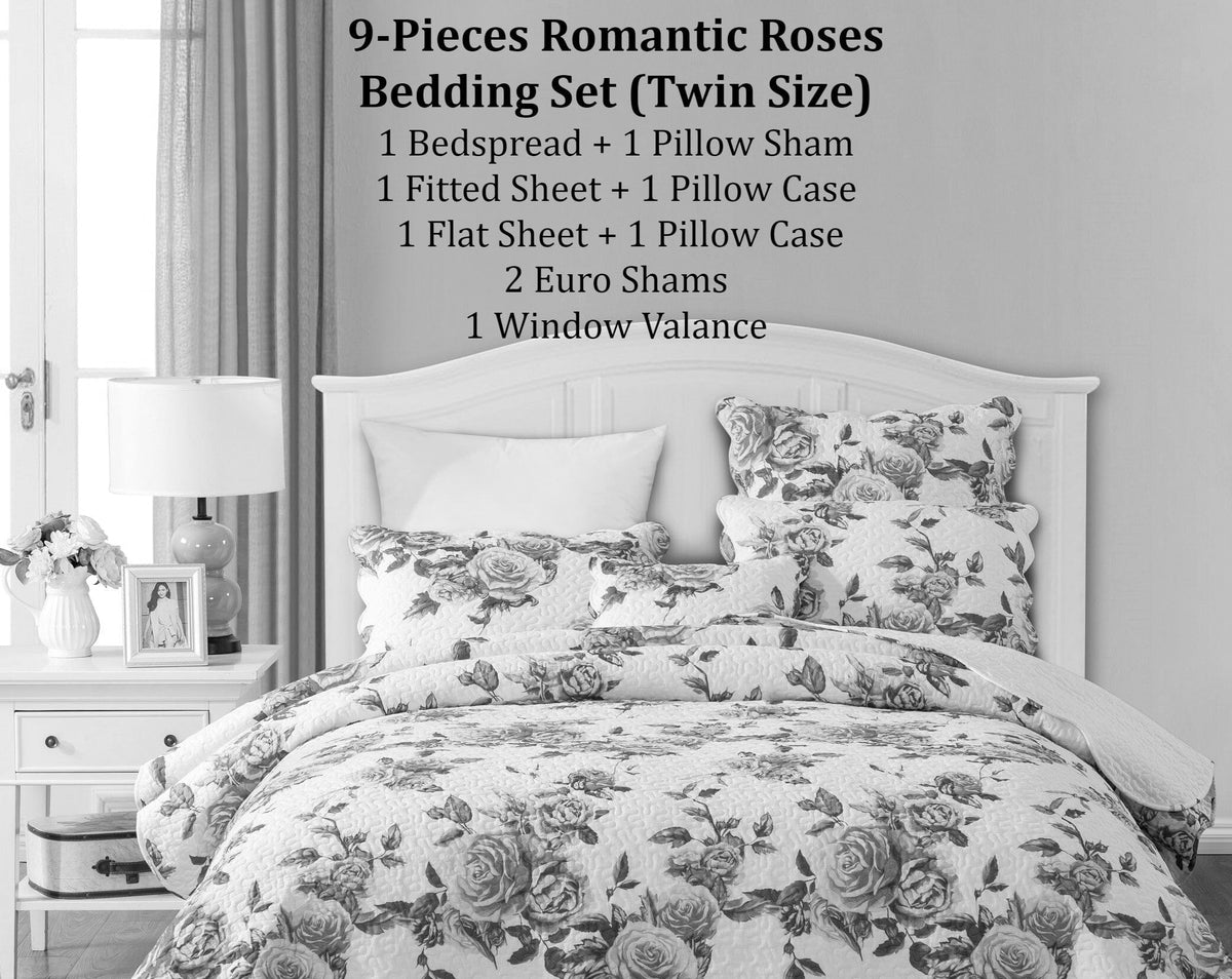 DaDa Bedding Bed in a Bag Bundle Set - Romantic Roses Lovely Blooming Floral Bedding Set (JHW-879)