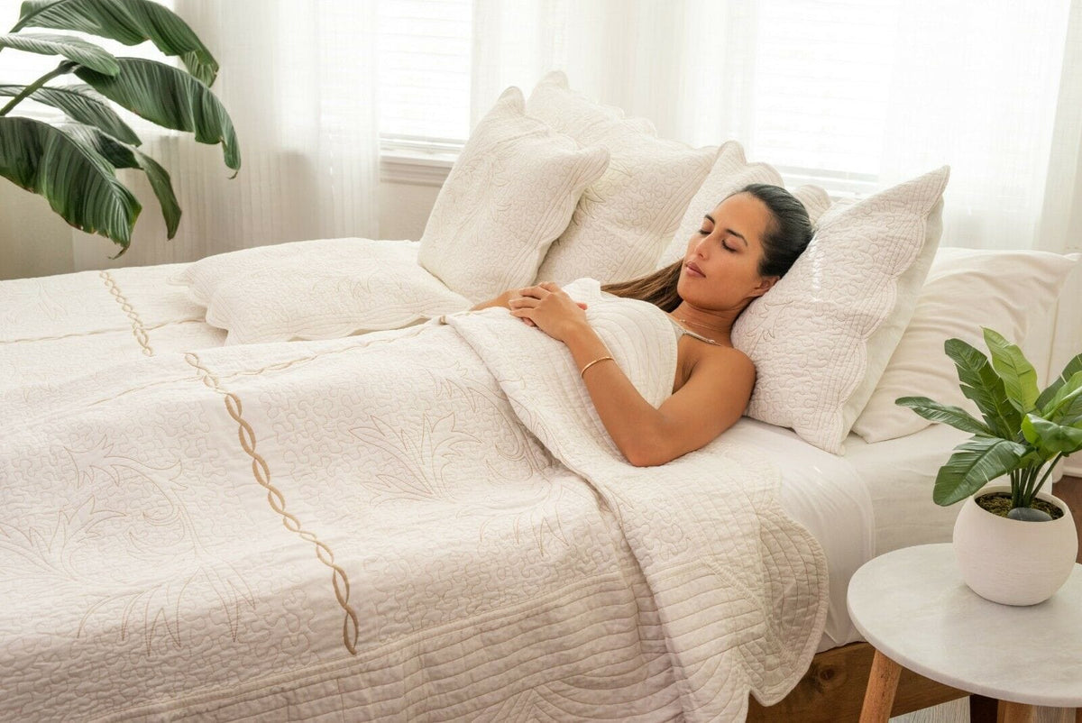 DaDa Bedding Elegant Cottage Ivory White Floral Matelassé Cotton Pillo