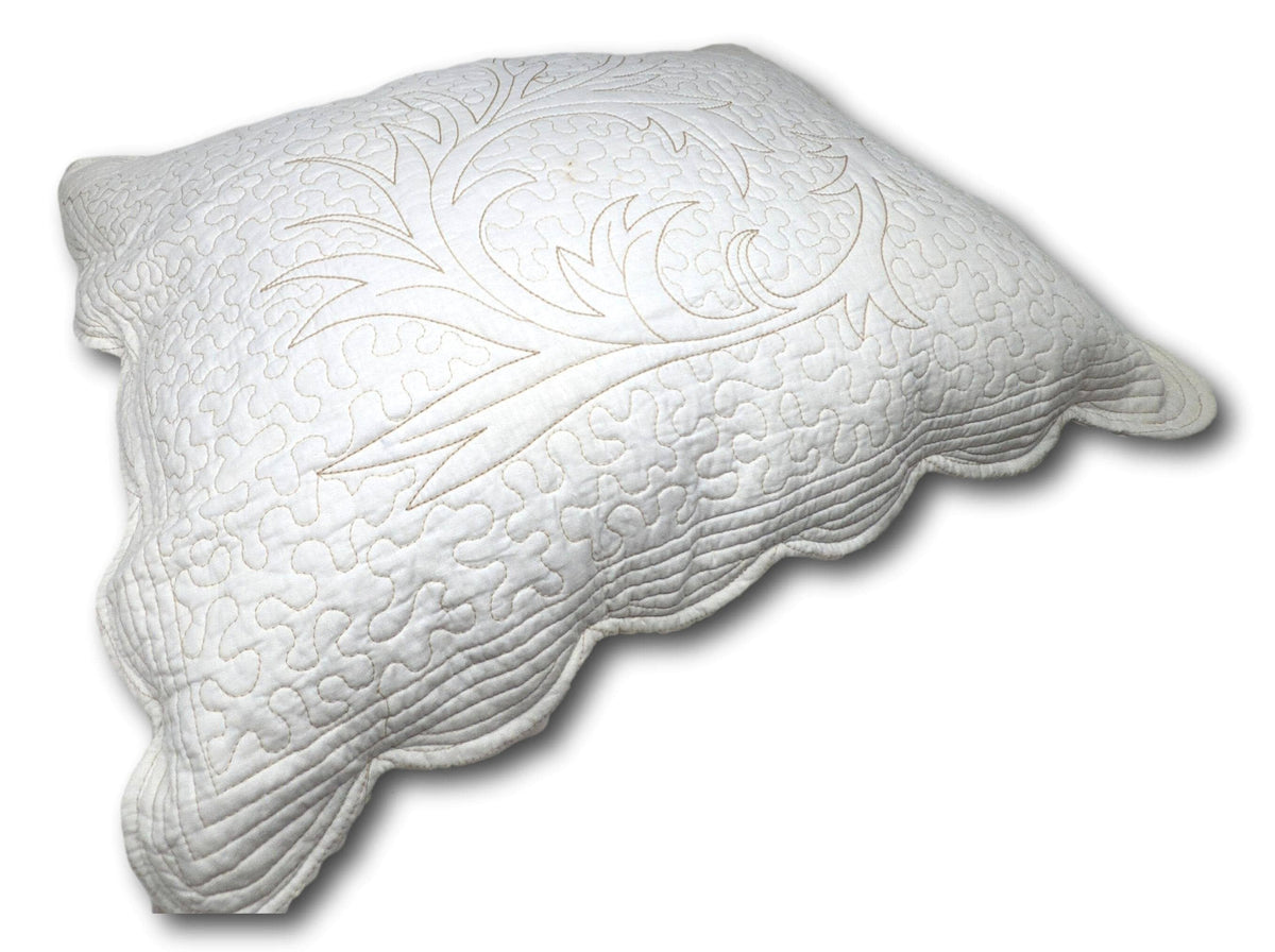 DaDa Bedding Elegant Cottage Ivory White Floral Matelassé Cotton Pillo