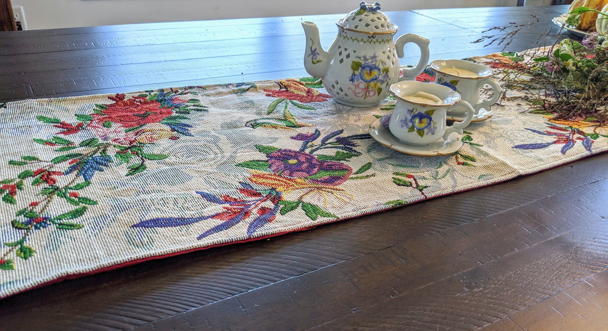 DaDa Bedding Floral Roses Tropical Paradise Birds Woven Tapestry Dining Table Runner (18116)
