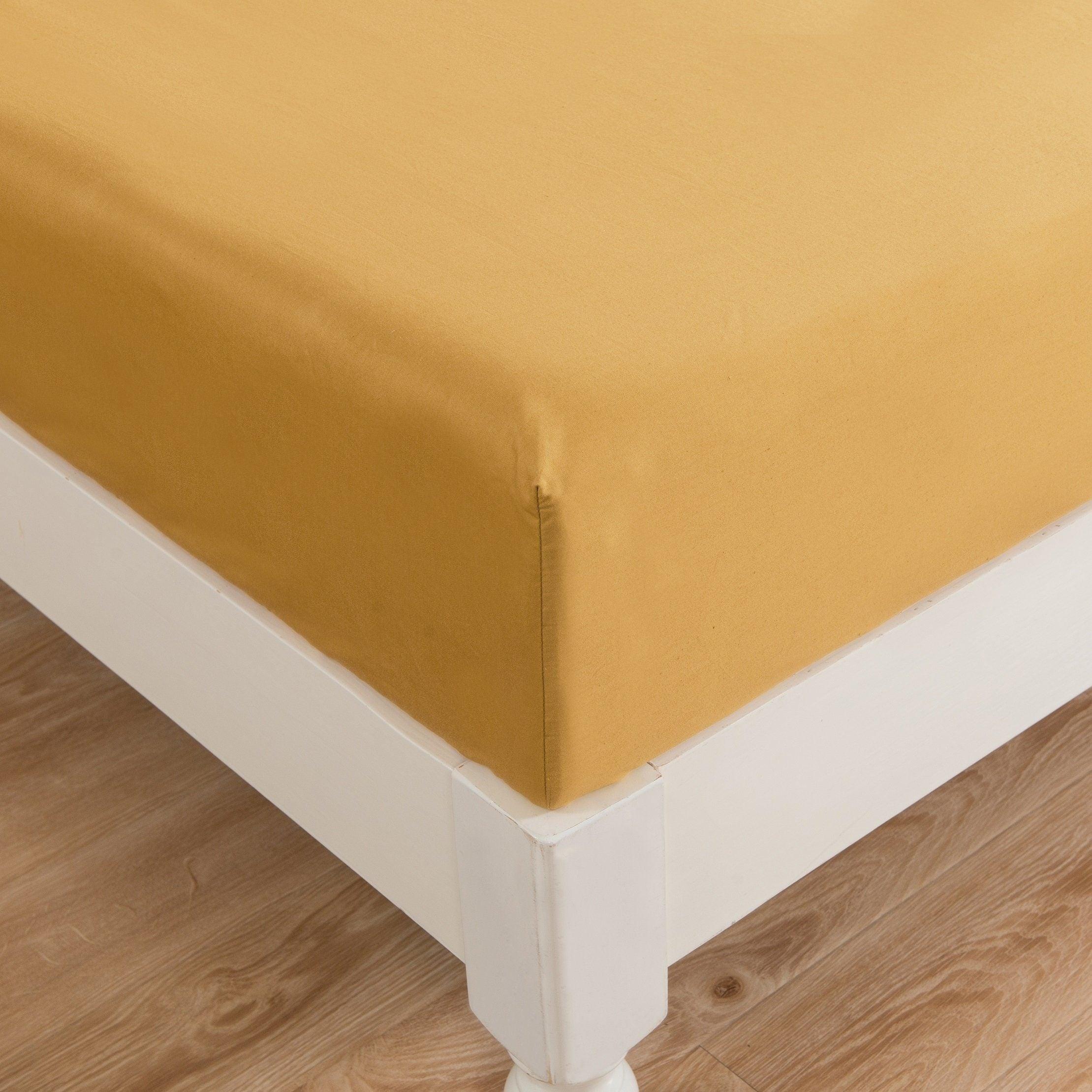 DaDa Bedding Honey Yellow Poplin Cotton Fitted Sheet w/ Pillow Cases (JHW-550-Fitted)