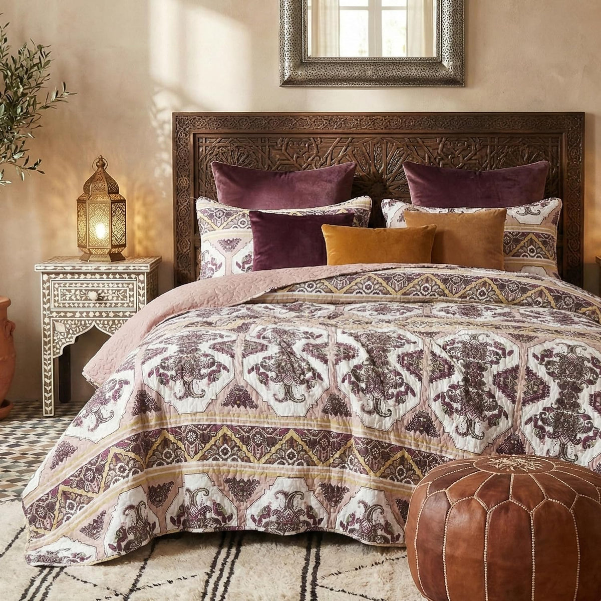 DaDa Bedding Majestic Oriental Kilim Bedspread - Royal Persian Traditional Design Intricate Ornate Ornament Print Coverlet w/ Shams
